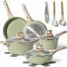 Комплект съдове за готвене Just Perfecto JL-33SET, 13 части, Алуминии, Мраморно покритие, Стъклени капаци с отвор за пара, Без PTFE и PFOA, Индукция, Зелен