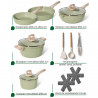 Just Perfecto JL-33SET főzőedény-készlet, 13 darabos, alumínium, márványbevonat, gőzkivezető nyílással ellátott üvegfedelek, PTFE- és PFOA-mentes, indukciós főzésre alkalmas, zöld