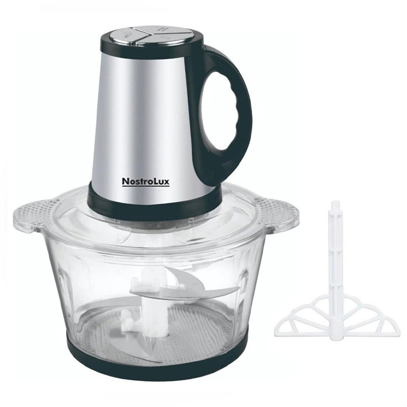 NostroLux NL51111F konyhai aprító, 400 W, 2 l, tojáskeverő, üvegkancsó, 4 kés, 3 sebességfokozat, rozsdamentes acél/fekete