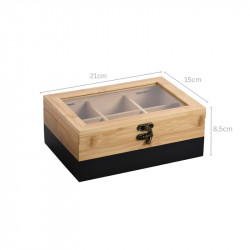 Kesper 58940 teazsák-tároló doboz, 6 rekesz, 21,6 x 15 x 8,5 cm, bambusz, barna/fekete