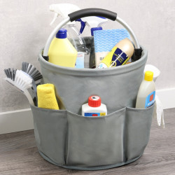 Kesper 89173 tisztítóeszköz-tároló, 16 l, max. 10 kg, 6 zseb, kényelmes EVA fogantyú, poliészter, szürke