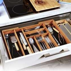 Бамбуков органайзер за прибори Kesper 59085, Разтегаем 35-58 см, 6+2 отделения, Тъмнокафяв