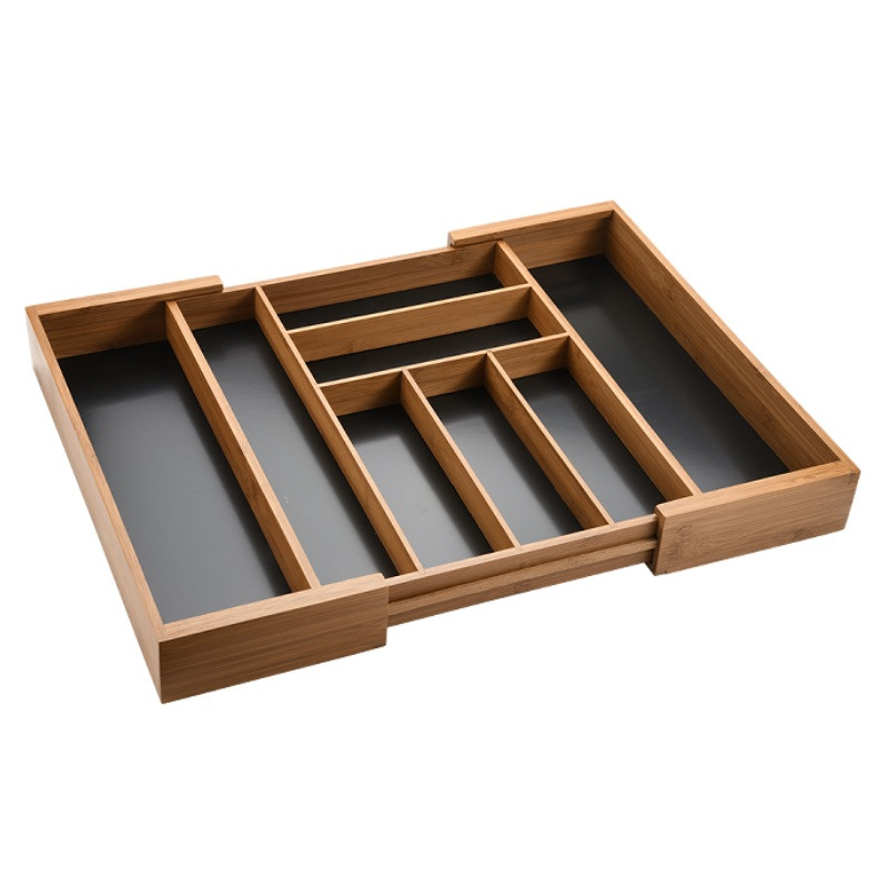 Kesper 59085 Bamboo Cutlery Organizer, Extendable 35–58 cm, 6+2 Compartments, Dark Brown