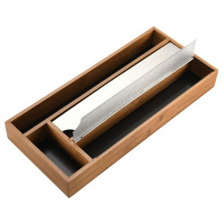 Dispenser pentru folie și hârtie de copt Kesper 59041, 4 compartimente, 2 role de până la 30 cm, bambus, maro