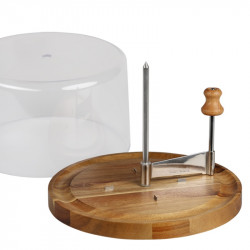 Kesper 28621 Cheese Cutter and Server, 21 cm, Protective Lid, Rotating Wooden Base, Steel Blade, Elegant Design, Brown