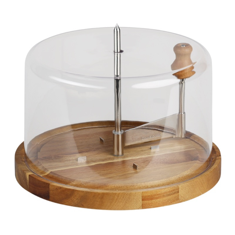 Kesper 28621 Cheese Cutter and Server, 21 cm, Protective Lid, Rotating Wooden Base, Steel Blade, Elegant Design, Brown