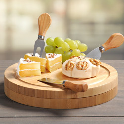 Комплект дъски за рязане и сервиране на сирена с прибори Kesper 58642, 23 см, 5 части, Вградено отделение за прибори, Бамбук, Натурален