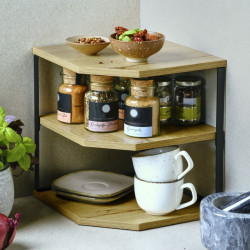 Raft de colt Kesper 27833, MDF, 3 niveluri, 28 x 26 cm, pana la 10 kg, Negru/imitatie de lemn