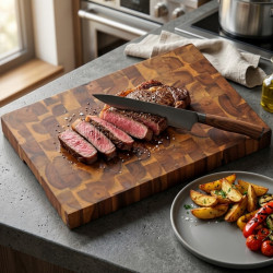 Kesper 28151 Professional Cutting Board, 30 x 42 cm, Side Grooves for Easy Gripping, Blade-Friendly Surface, Acacia Wood, Dark Brown