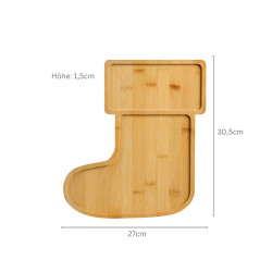 Kesper 94072 Bamboo Serving Board in the Shape of a Christmas Stocking, 2 Compartments, 30.5 cm, Brown