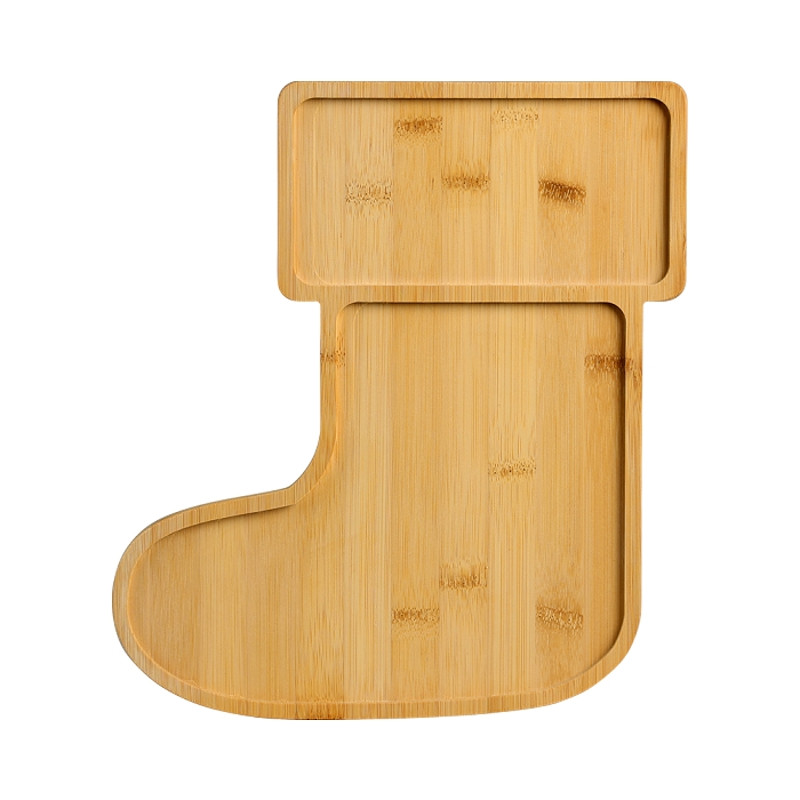 Kesper 94072 Bamboo Serving Board in the Shape of a Christmas Stocking, 2 Compartments, 30.5 cm, Brown