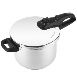 Χύτρα ταχύτητας Fagor Duo 8L, 22 εκ., 60/100 kPa, Εσωτερική σήμανση, Πυθμένας IMPAKSTEEL, 5 συστήματα προστασίας, Για επαγωγικές εστίες, Ασημί