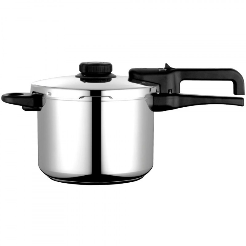 Oală sub presiune Fagor Dual Xpress 6L, 30-90 kPa, 22 cm, 5 sisteme de protecție, fund cu 3 straturi, oțel inoxidabil 18/10, compatibilă cu plite cu inducție, argintiu