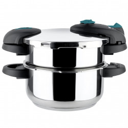 Oala sub presiune Fagor Future Step, 4+6 l, 60-100 kPa, 22 cm, 5 sisteme de protectie, fund IMPAKSTEEL, inductie, argintiu