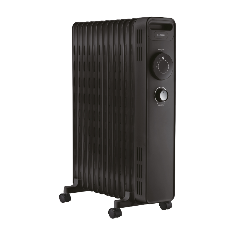 KUMTEL KUM-1240S olajradiátor, 2500 W, 13 borda, 3 fokozat, állítható termosztát, kerekek, fekete