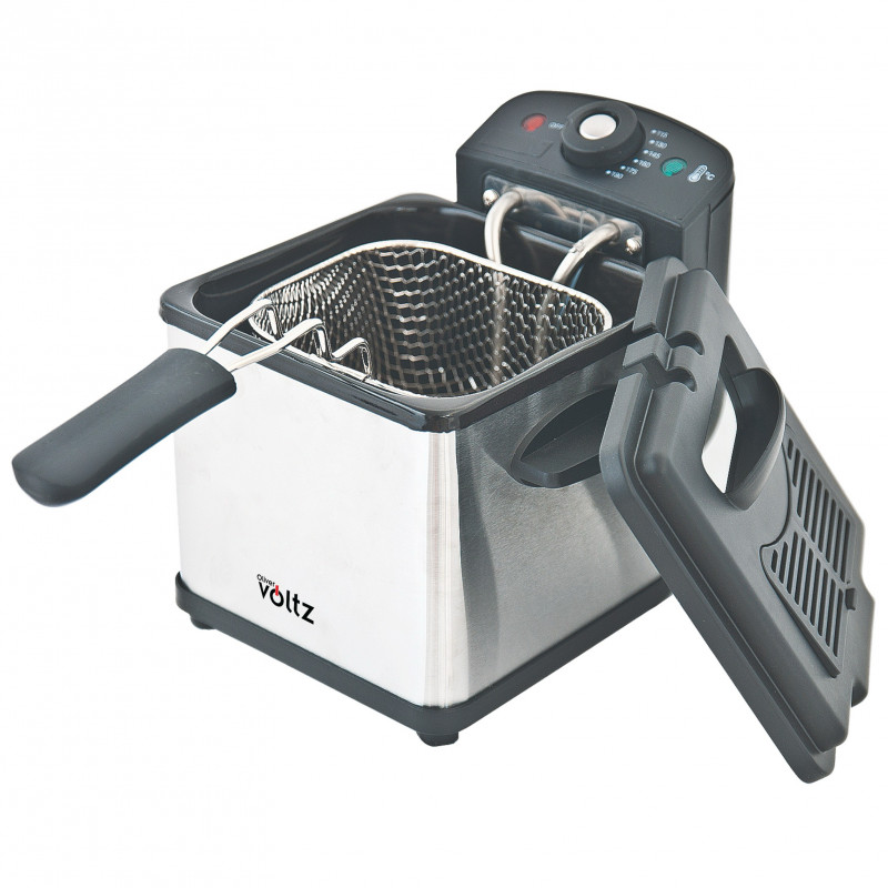 Oliver Voltz OV51980CG mini fritőz, 1000 W, 1,2 l, 0–190 °C, rozsdamentes acél, fényjelzők, rozsdamentes acél/fekete