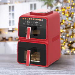 NostroLux Noir-Rogue NL51980CD Hot Air Fryer, 3000W, 4.5+6.5 L, 12 programs, Up to 200°C, 2 independent zones, Dehydration, Synchronization, Touchscreen, Timer, Red/Black