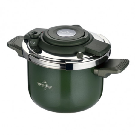 Swiss Haus SH-PC6LG Pressure Cooker, 6 L, 22 cm, Three-Layer Construction, Water Level Indicator, Sapphire Ceramic Coating, Induction Compatible, Green