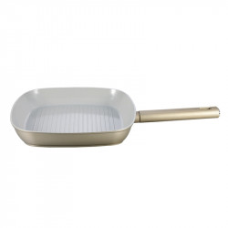 Tigaie grill Swiss Haus SH-SCGP28CH, 28 cm, acoperire ceramică Sapphire, pentru plite cu inducție, culoare șampanie