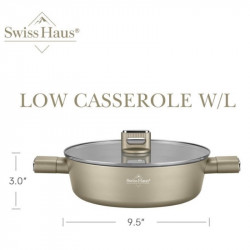 Ρηχή κατσαρόλα Swiss Haus SH-SCLC24CH, 2,8 λ, 24 εκ, κεραμική επίστρωση Sapphire, κατάλληλη για φούρνο έως 160 °C, επαγωγική εστία, χρώμα σαμπάνιας