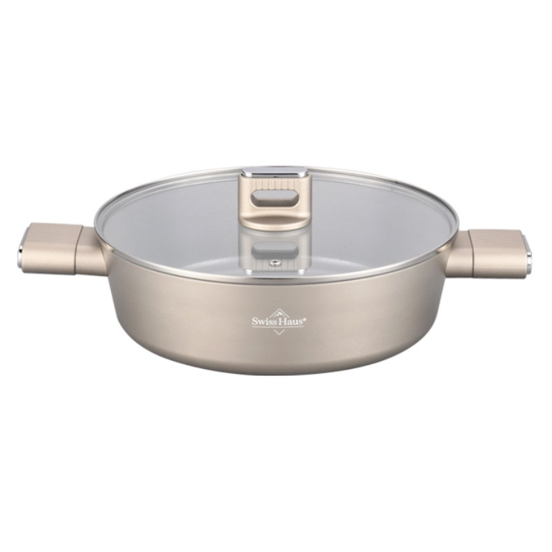 Плитка тенджера Swiss Haus SH-SCLC24CH, 2.8 л, 24 см, Sapphire-керамично покритие, Фурна до 160°C, Индукция, Шампанско