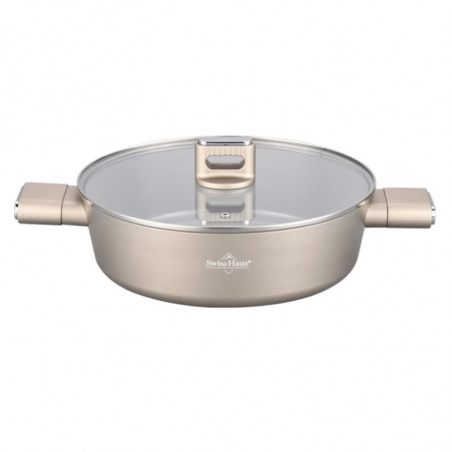 Swiss Haus SH-SCLC24CH Shallow Saucepan, 2.8 L, 24 cm, Sapphire Ceramic Coating, Oven-safe up to 160°C, Induction-compatible, Champagne