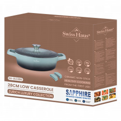 Swiss Haus Zurich Luxury Collection SH-ZLC28G sekély serpenyő, 28 cm, 4,2 l, Sapphire kerámia bevonat, sütőben 220 °C-ig használható, indukciós főzésre alkalmas, menta/grafit