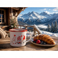 Rosberg R51306A7 Enamel Mug, 250 mL, 7x7 cm, Rounded Edge, Christmas Design, White/Red