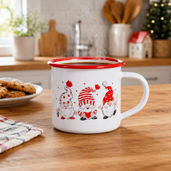 Rosberg R51306A7 Enamel Mug, 250 mL, 7x7 cm, Rounded Edge, Christmas Design, White/Red
