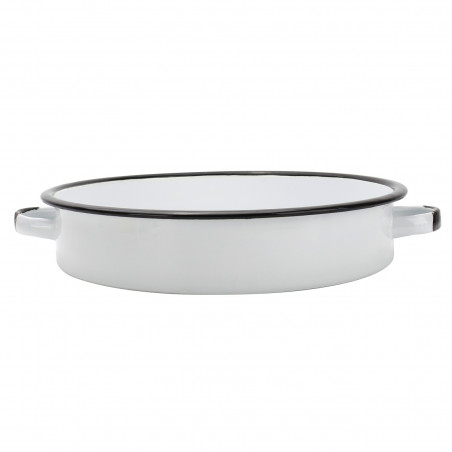 Tava rotunda emailata cu manere Rosberg R51222PR16, Ø16x4,5 cm, Alba