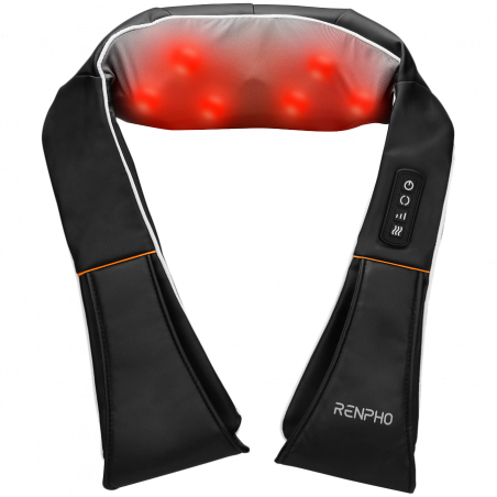 Aparat de masaj Shiatsu RENPHO U-Neck 1, 24 W, 8 capete, 2 directii, 3 niveluri de intensitate, Incalzire pana la 47 °C, Piele PU + material respirabil, Negru
