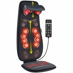 Perna de masaj Shiatsu RENPHO Neck & Back Massage Cushion - S-, 48W, 4 zone, 3 niveluri, Incalzire pana la 45°C, Reglabila, Telecomanda, Negru
