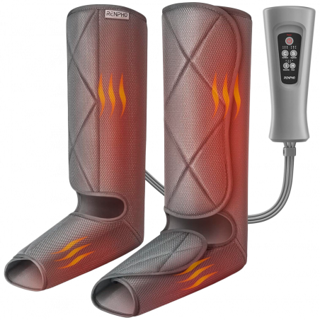 Aparat de masaj cu compresie pentru picioare RENPHO Foot & Calf Air Massager, 24 W, Incalzire, 3 niveluri, Moduri de masaj, memorie, Indicator de incalzire, Protectii, Gri