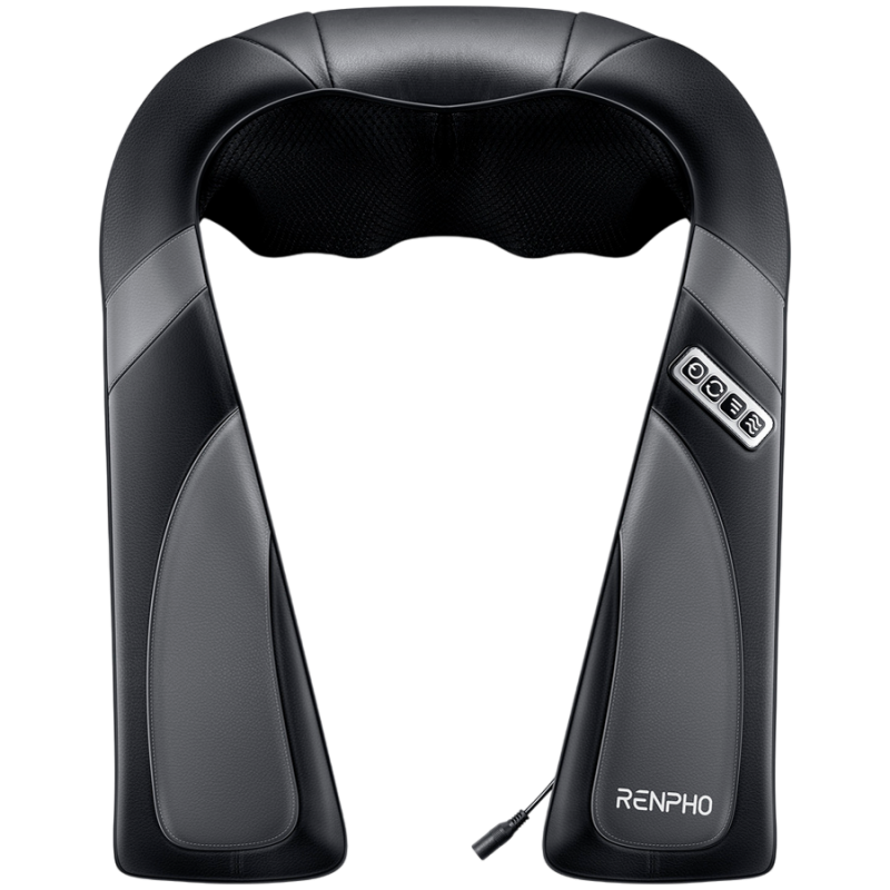 Преносим шиацу масажор RENPHO U-Neck Go, 24W, 8 глави, 2 посоки, 3 интензитета, Загряване до 45°C, PU кожа+дишаща материя, Черен