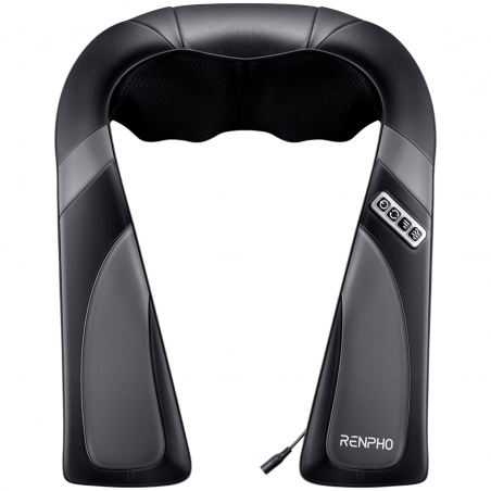 Преносим шиацу масажор RENPHO U-Neck Go, 24W, 8 глави, 2 посоки, 3 интензитета, Загряване до 45°C, PU кожа+дишаща материя, Черен
