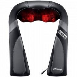 RENPHO U-Neck Go Portable Shiatsu Massager, 24W, 8 heads, 2 directions, 3 intensity levels, Heats up to 45°C, PU leather + breathable fabric, Black
