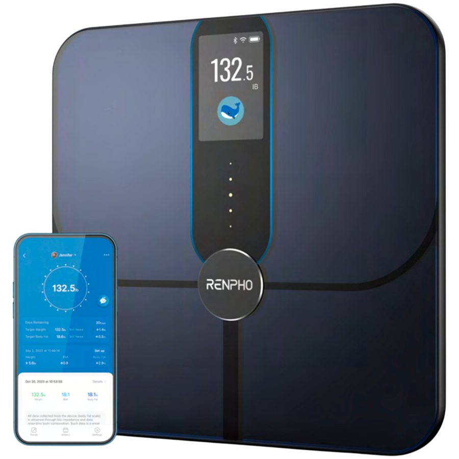 Смарт кантар RENPHO Smart WiFi, До 180 кг, 13 показателя, Разпознаване на потребител, Синхронизация с мобилни приложения, Биоимпедансен анализ, USB-C ...