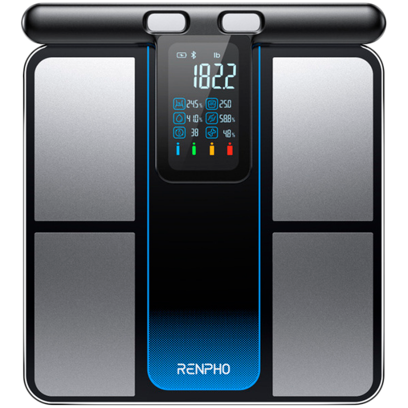 Smart cantar-analizor RENPHO MorphoScan, Pana la 180 kg, 50 de parametri, 8 senzori de bioimpedanta, Analiza segmentara, Sincronizare cu aplicatii mobile, USB-C, Negru/Argintiu