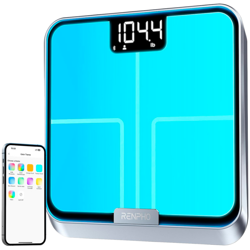 Smart cantar RENPHO Elis Chroma, Pana la 180 kg, 13 indicatori, LED, RGB, Wi-Fi, Bluetooth, 8 profiluri, Recunoastere, Aplicație mobila, USB-C, Crom