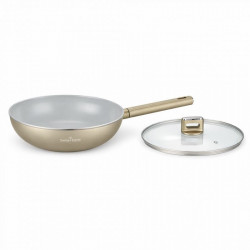 Tigaie wok cu capac Swiss Haus Speiez Castle SH-SCW28CH, 4,2 l, 28 cm, Acoperire ceramica Sapphire, pentru toate plitele inclusiv inductie, Sampanie