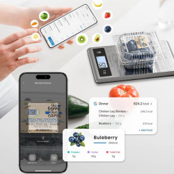 RENPHO Calibra 1 Smart Kitchen Scale, Up to 5 kg, 20 Measurement Modes, Syncs with Mobile Apps, TARE, Coffee Mode, Tempered Glass, Silver