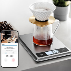 RENPHO Calibra 1 okos konyhai mérleg, 5 kg-ig, 20 mérési mód, mobilalkalmazásokkal való szinkronizálás, TARE, kávé-mód, edzett üveg, ezüst színű