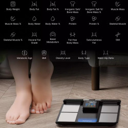 Кантар - анализатор RENPHO MorphoScan, До 180 кг, 50 показателя, 8 биоимпедансни сензора, Сегментен анализ, Синхронизация с мобилни приложения, USB-C, Черен/сребрист