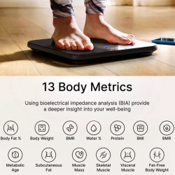 Smart cantar RENPHO Smart WiFi, Pana la 180 kg, 13 parametri, Recunoasterea utilizatorului, Sincronizare cu aplicatii mobile, Analiza prin bioimpedanta, USB-C, Albastru inchis