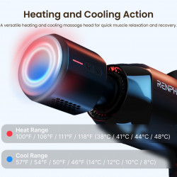 RENPHO Power+ Massage Gun, 15W, 150 min, 6 speeds, 1,850–2,600 rpm, 4 cooling/heating settings, Timer, Touchscreen, Bluetooth, Black