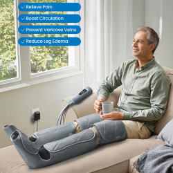 Aparat de masaj cu compresie pentru picioare RENPHO Foot & Calf Air Massager, 24 W, Incalzire, 3 niveluri, Moduri de masaj, memorie, Indicator de incalzire, Protectii, Gri