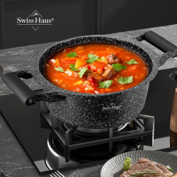 Swiss Haus SH-MC28B fazék, 7,1 l, 28 cm, Sapphire kerámia bevonat, sütőben 220 °C-ig használható, indukciós főzőlapon is használható, fekete