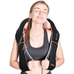 Συσκευή μασάζ Σιάτσου RENPHO U-Neck 1, 24 W, 8 κεφαλές, 2 κατευθύνσεις, 3 επίπεδα έντασης, Θέρμανση έως 47 °C, δέρμα PU + αναπνεύσιμο ύφασμα, Μαύρο
