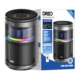 Пречиствател за въздух DREO 530AS, 25 м2, 221 м3/ч, 360° засмукване, True HEPA, Wi-Fi, Таймер, Ултра тих, Сензор за качество на въздуха, Черен