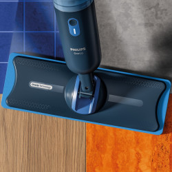 Mop electric Philips OneUp 3000 XV3101/01, 50 min, 50 m², 312/270 ml, Cap rotativ la 360°, Indicator LED, Incarcare USB-C, Albastru